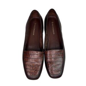 Enzo Angiolini Womens Brown Leather Crocodile Embossed Loafers Size 6.5